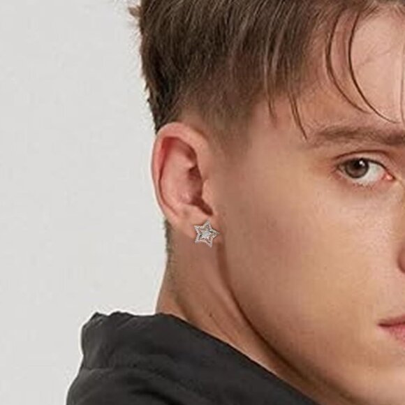 Sterling Silver Star Earrings for Women with Cubic Zirconia - Hypoallergenic, Da - Picture 7 of 7